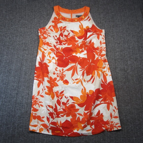 Jessica Howard Linen Shift Dress 16W Orange Floral Halter Beaded Y2k Tropical - Picture 2 of 9